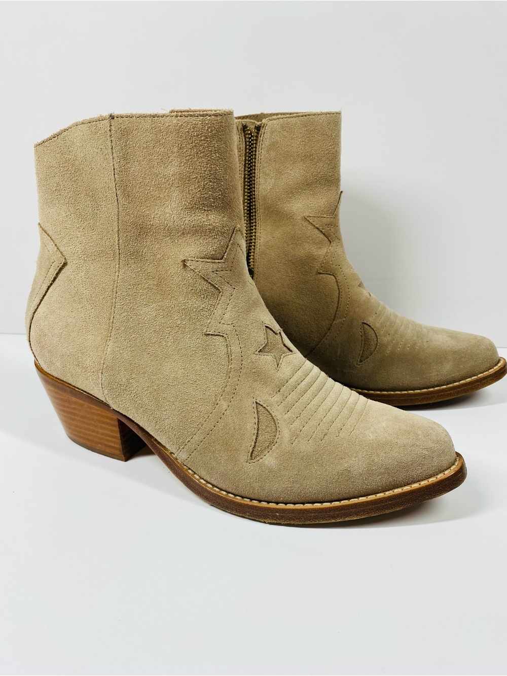 Joie Perpetua Tan Suede Western Style Ankle Boots Women's Size 7.5